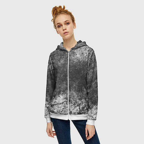 Женская толстовка на молнии Абстракция - grey and white wall with cracks / 3D-Белый – фото 3