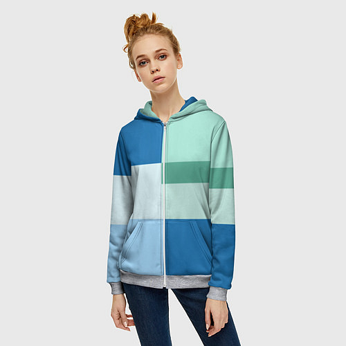 Женская толстовка на молнии Мятное небо колор-блок / 3D-Меланж – фото 3