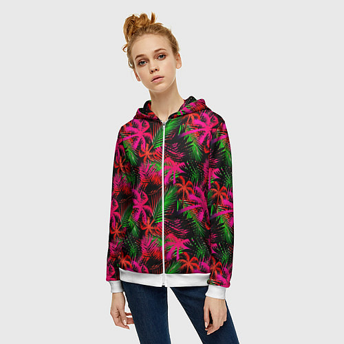 Женская толстовка на молнии Palm red pink / 3D-Белый – фото 3
