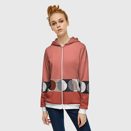 Женская толстовка на молнии Луна Малевича розовый томат / 3D-Белый – фото 3