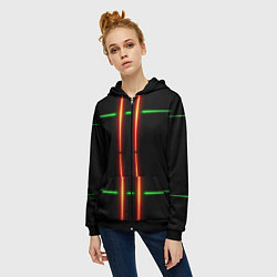 Толстовка на молнии женская Neon green black red line, цвет: 3D-черный — фото 2