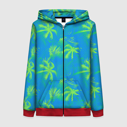 Женская толстовка на молнии Palm light green light blue / 3D-Красный – фото 1
