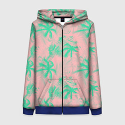 Толстовка на молнии женская Palm turquoise pink, цвет: 3D-синий