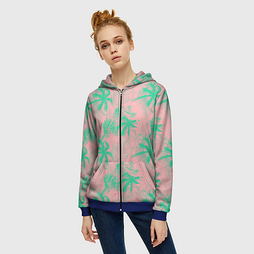 Женская толстовка на молнии Palm turquoise pink / 3D-Синий – фото 3