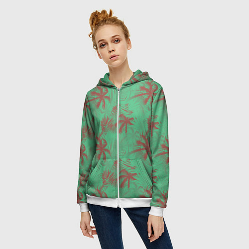 Женская толстовка на молнии Palm brown turquoise / 3D-Белый – фото 3