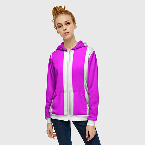 Женская толстовка на молнии Color white pink line / 3D-Белый – фото 3