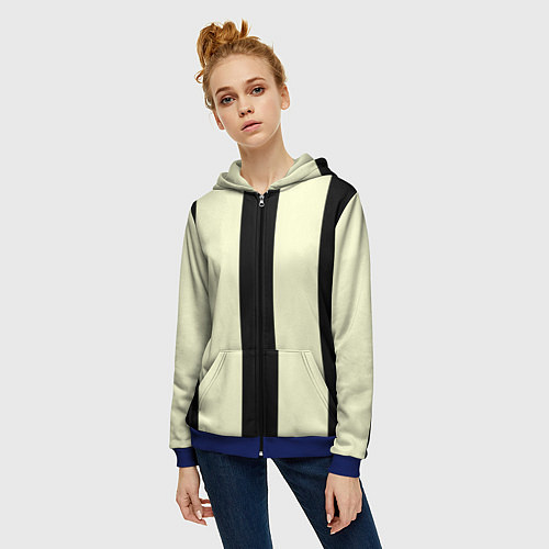 Женская толстовка на молнии Color black beige line / 3D-Синий – фото 3