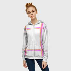Толстовка на молнии женская Neon white orange pink, цвет: 3D-белый — фото 2