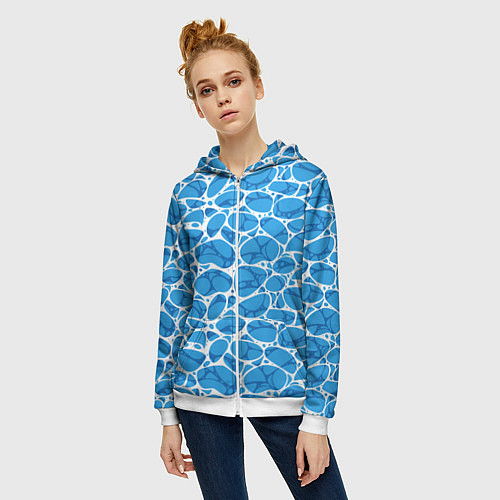 Женская толстовка на молнии Волновая рябь на поверхности воды паттерн / 3D-Белый – фото 3