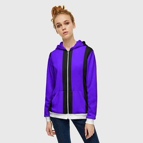 Женская толстовка на молнии Color purple black stripes / 3D-Белый – фото 3