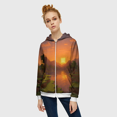 Женская толстовка на молнии Закат - Minecraft / 3D-Белый – фото 3