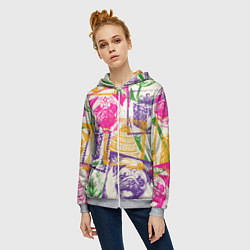 Толстовка на молнии женская Мопс и праздник, цвет: 3D-меланж — фото 2