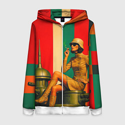 Толстовка на молнии женская Милитари девушка на оружейной башне ретрофутуризм, цвет: 3D-белый