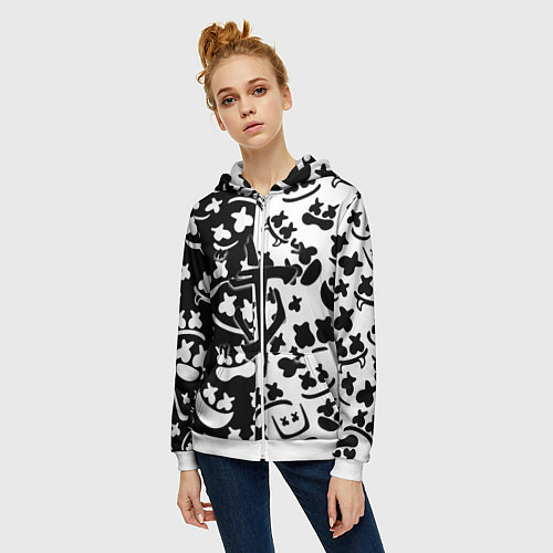 Женская толстовка на молнии Doom x Marshmello pattern / 3D-Белый – фото 3