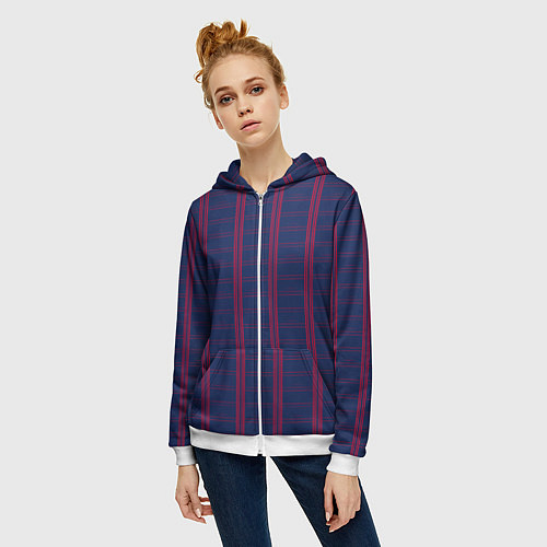 Женская толстовка на молнии Color blue cage pink stripes / 3D-Белый – фото 3