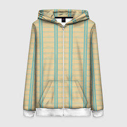 Толстовка на молнии женская Color beige cage light blue stripes, цвет: 3D-белый