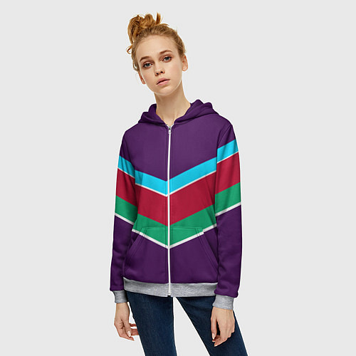 Женская толстовка на молнии Фиолетовый с полосами / 3D-Меланж – фото 3