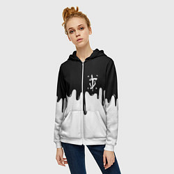 Толстовка на молнии женская Doom logo жидкие краски, цвет: 3D-белый — фото 2