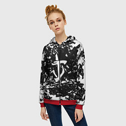 Толстовка на молнии женская Doom краски белые штрихи, цвет: 3D-красный — фото 2