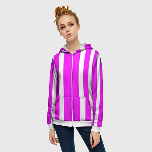 Женская толстовка на молнии Color white pink stripes / 3D-Белый – фото 3