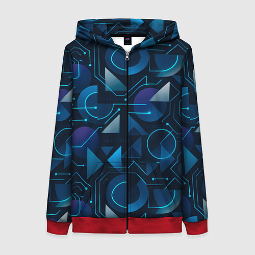 Женская толстовка на молнии Футуристическая сине-фиолетовая абстракция с хакер / 3D-Красный – фото 1