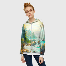 Толстовка на молнии женская Художественный пейзаж море скалы, цвет: 3D-белый — фото 2