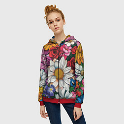 Толстовка на молнии женская Крупные цветы, цвет: 3D-красный — фото 2