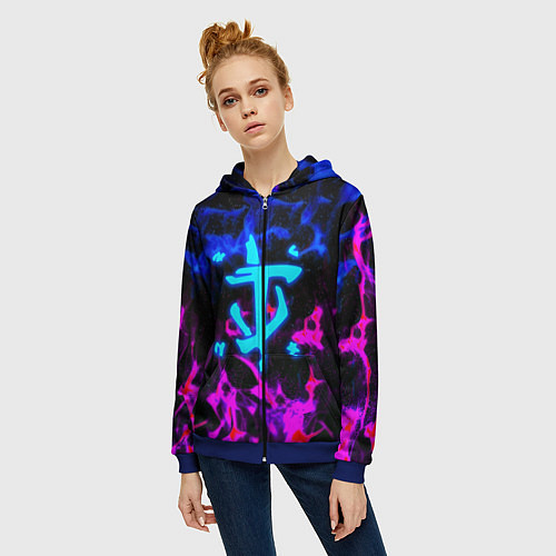 Женская толстовка на молнии Doom неоновый дым / 3D-Синий – фото 3