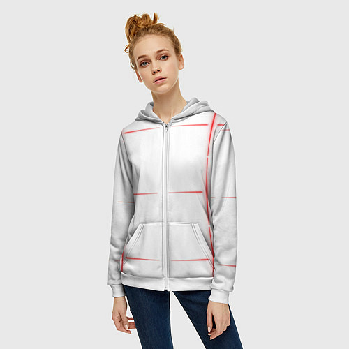 Женская толстовка на молнии Color white red stripes / 3D-Белый – фото 3