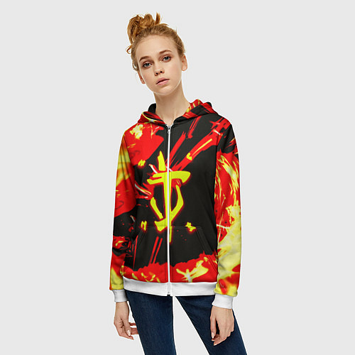 Женская толстовка на молнии Doom огненный / 3D-Белый – фото 3