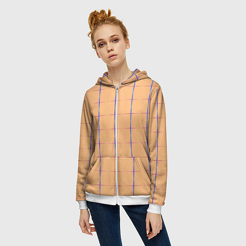 Женская толстовка на молнии Color beige blue cross / 3D-Белый – фото 3