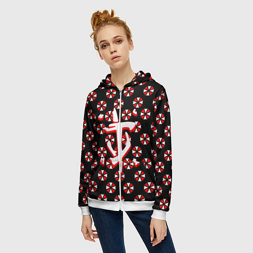 Женская толстовка на молнии Doom x resident evil pattern / 3D-Белый – фото 3