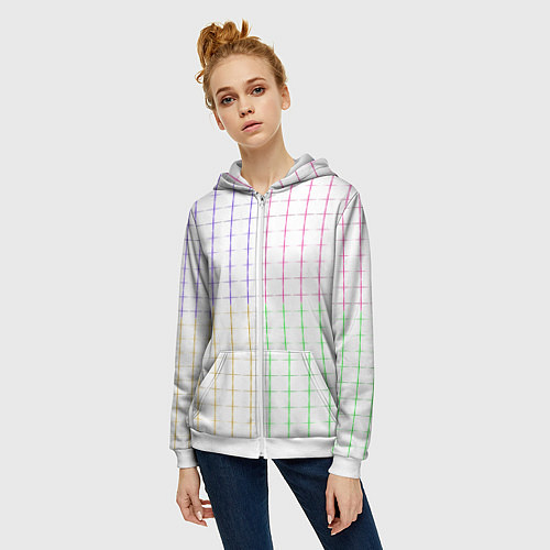 Женская толстовка на молнии Color white multicolored stripes / 3D-Белый – фото 3