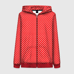 Толстовка на молнии женская Красный в мелкий квадратик паттерн, цвет: 3D-красный