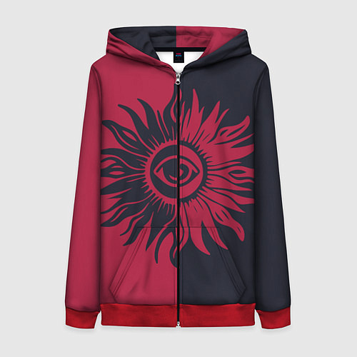 Женская толстовка на молнии Солнце красно-синее / 3D-Красный – фото 1