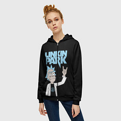 Толстовка на молнии женская Linkin Park и Рик Санчес из Рик и Морти, цвет: 3D-черный — фото 2