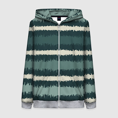 Женская толстовка на молнии Полосы зигзагообразные зеленые / 3D-Меланж – фото 1