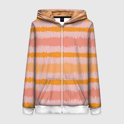 Толстовка на молнии женская Полосы зигзагообразные оранжево-розовые, цвет: 3D-белый