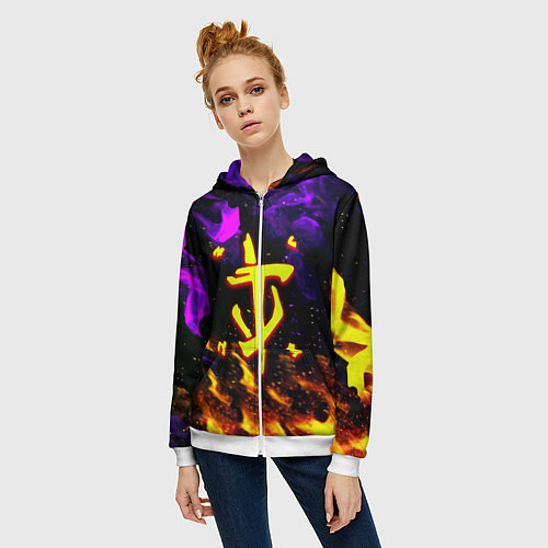 Женская толстовка на молнии Doom огненный стиль / 3D-Белый – фото 3