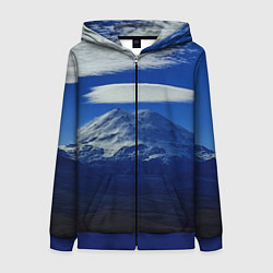 Толстовка на молнии женская Эльбрус с облаками, цвет: 3D-синий