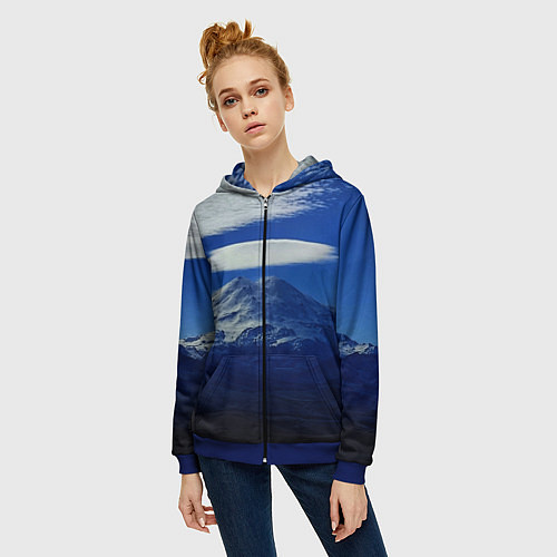Женская толстовка на молнии Эльбрус с облаками / 3D-Синий – фото 3