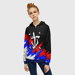 Толстовка на молнии женская Doom триколор краски, цвет: 3D-синий — фото 2