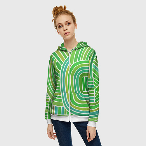 Женская толстовка на молнии Абстрактный узор зеленый / 3D-Белый – фото 3