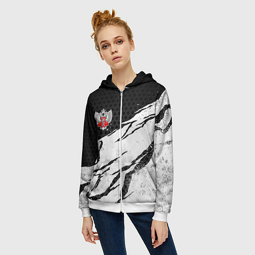 Женская толстовка на молнии Федерация бокса России - белый затертый / 3D-Белый – фото 3
