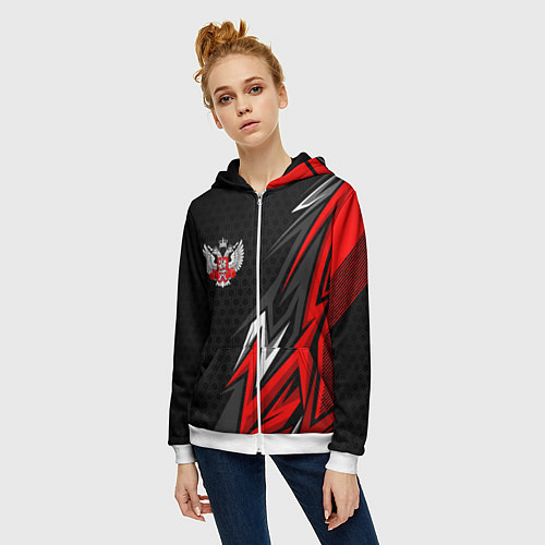 Женская толстовка на молнии Федерация бокса - Россия / 3D-Белый – фото 3