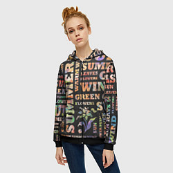 Толстовка на молнии женская Лето, буквы pattern, цвет: 3D-черный — фото 2