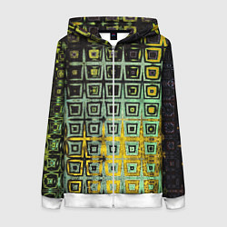 Толстовка на молнии женская Абстрактная зелено-черная текстура, цвет: 3D-белый
