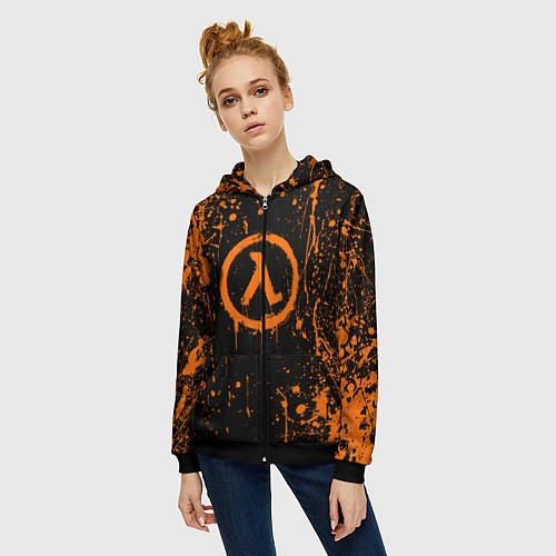 Женская толстовка на молнии Халф лайф - подтеки / 3D-Черный – фото 3
