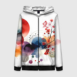 Толстовка на молнии женская Абстрактный Японский паттерн и иероглиф любовь, цвет: 3D-черный