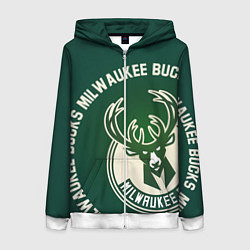 Толстовка на молнии женская Milwaukee Bucks надпись, цвет: 3D-белый